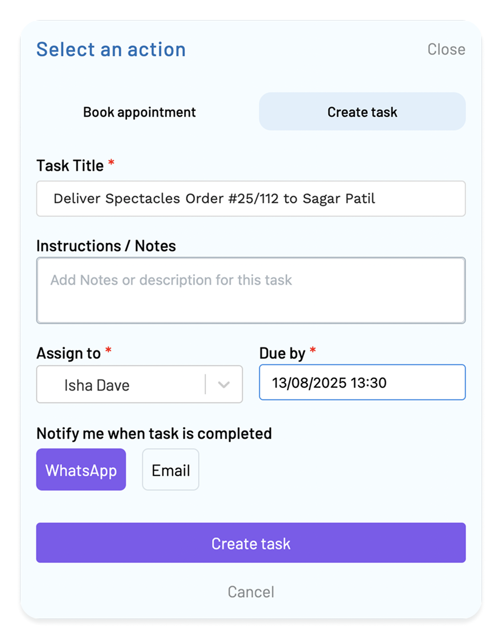 ASIRA makes it simple to create a task and assign it to other team members.