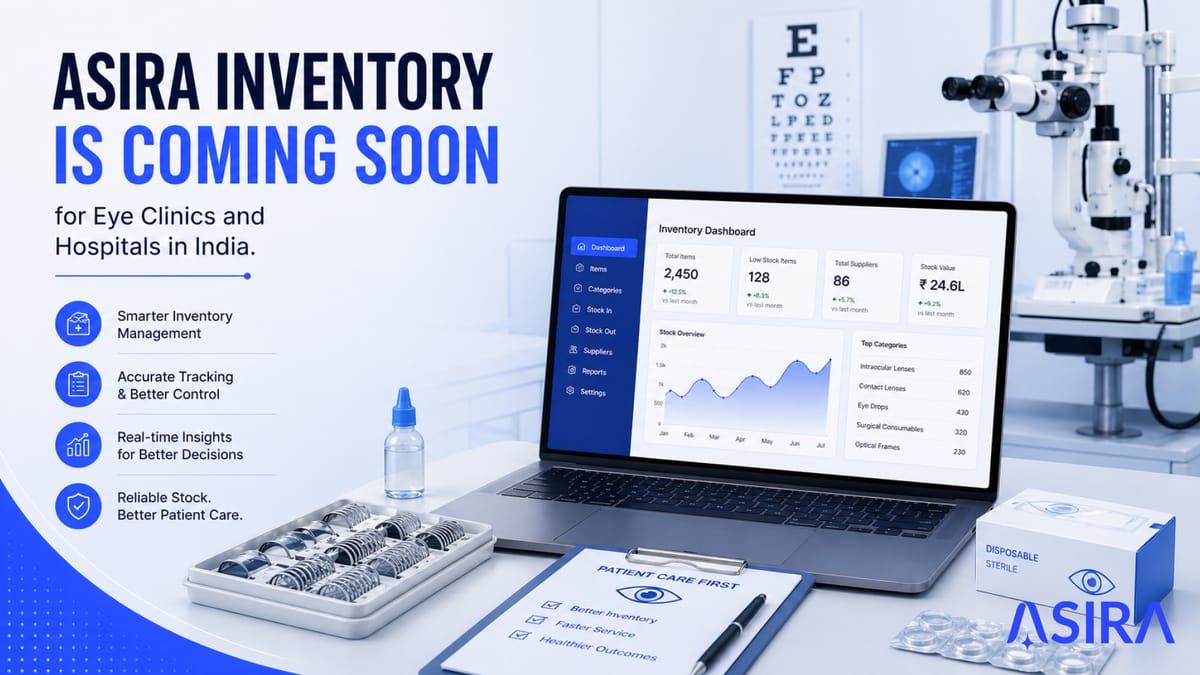 ASIRA Inventory Is Coming Soon for Eye Clinics and Hospitals in India.